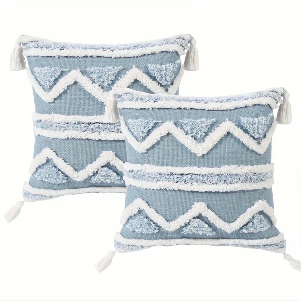 🌊 1 Blue and White Textured Throw Pillow Covers | 20” x 20”